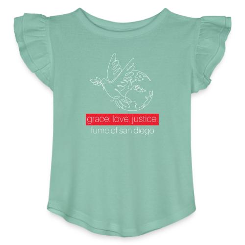 Grace. Love. Justice.- dove and earth graphic - Toddler Girls Flutter T-shirt
