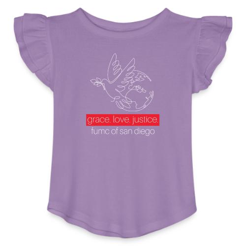 Grace. Love. Justice.- dove and earth graphic - Toddler Girls Flutter T-shirt