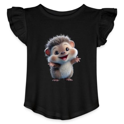 Playful Cartoon Hedgehog with Joyful Pose - Toddler Girls Flutter T-shirt
