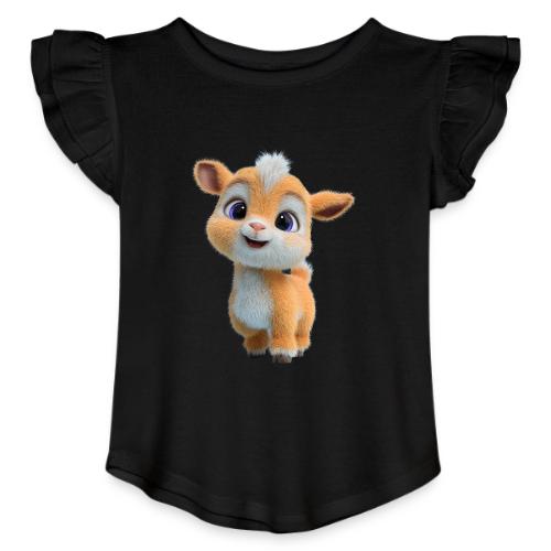 Cute Cartoon Baby Goat with Big Eyes - Toddler Girls Flutter T-shirt