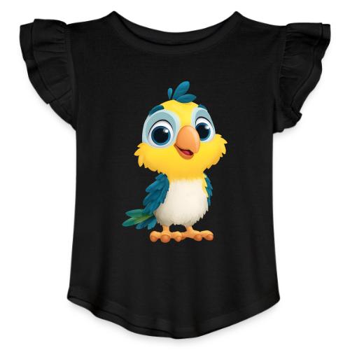 Playful Cartoon Parrot with Big Happy Eyes - Toddler Girls Flutter T-shirt