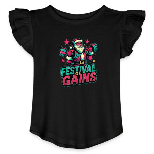 Festival of Gains Funny Gym Santa Christmas - Toddler Girls Flutter T-shirt