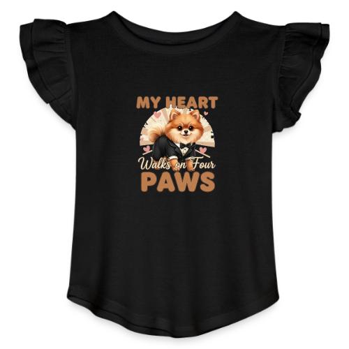 My Heart Walks on Four Paws – Pomeranian tee - Toddler Girls Flutter T-shirt