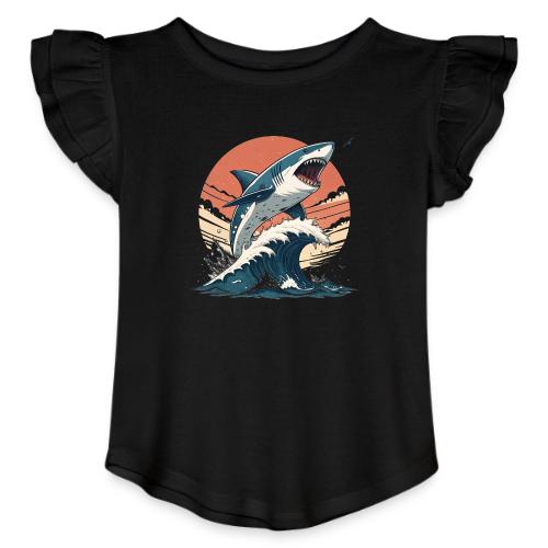 Fierce Shark Breaking Through Waves - Toddler Girls Flutter T-shirt