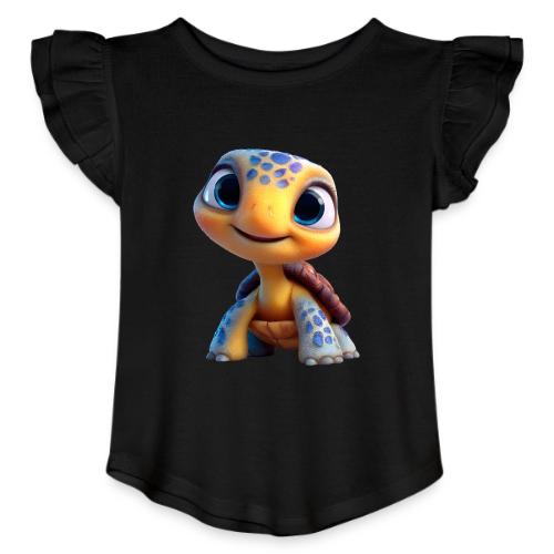 Joyful 3D Baby Turtle with Big Eyes - Toddler Girls Flutter T-shirt