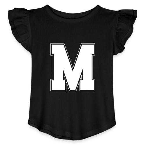 White Letter M – Varsity Alphabet Monogram - Toddler Girls Flutter T-shirt