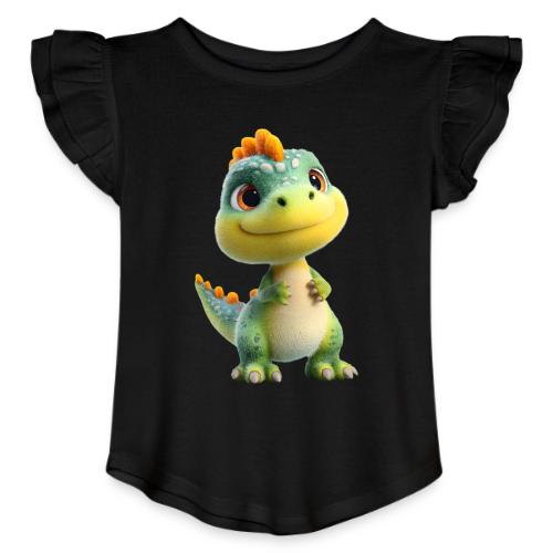Playful 3D Baby Dinosaur - Toddler Girls Flutter T-shirt