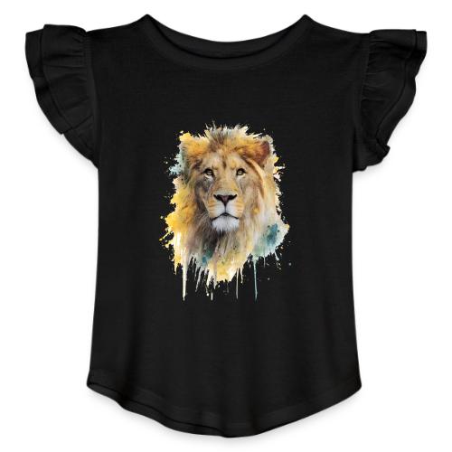 Watercolor Lion Portrait - Toddler Girls Flutter T-shirt
