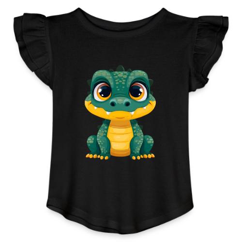 Smiling Cartoon Alligator - Toddler Girls Flutter T-shirt