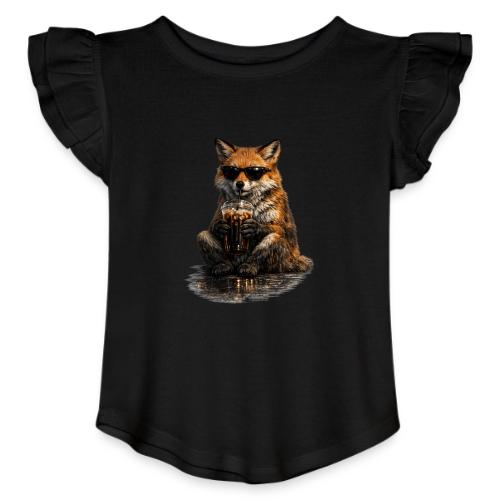 Cool Red Fox Wearing Sunglasses Drinking Coffee - Toddler Girls Flutter T-shirt