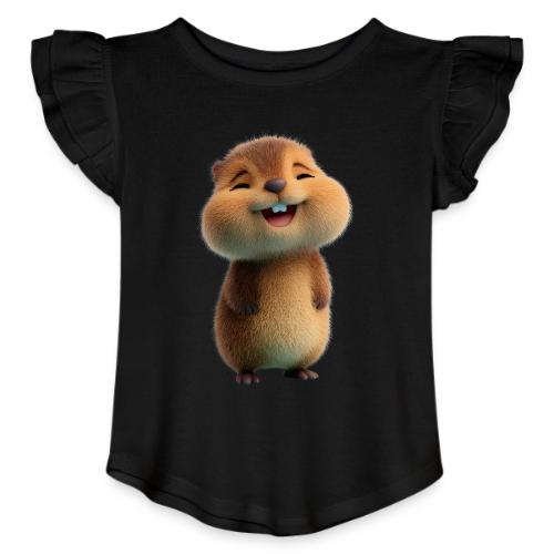 Joyful Cartoon Baby Beaver - Toddler Girls Flutter T-shirt