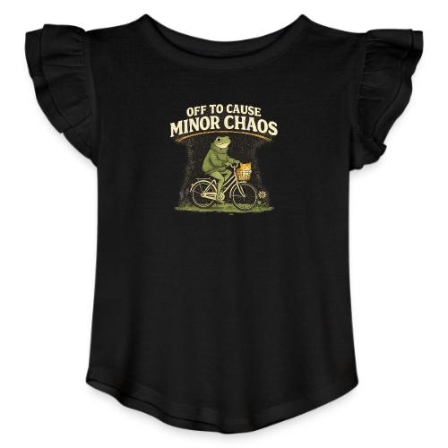 Minor Chaos Vintage Frog and Cat on Bicycle - Toddler Girls Flutter T-shirt