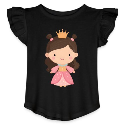 Cute Cartoon Little Princess Standing and Smiling - Toddler Girls Flutter T-shirt