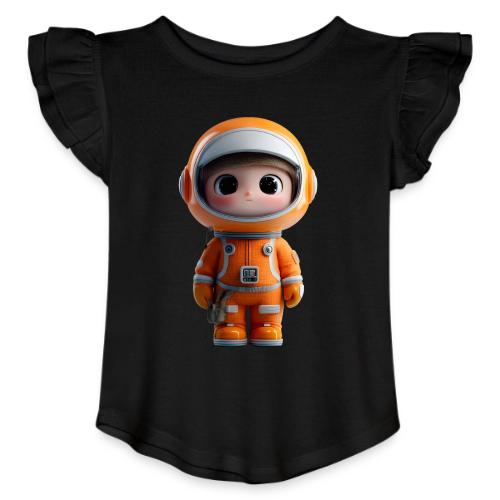 Cute Cartoon Astronaut in Orange Suit - Toddler Girls Flutter T-shirt