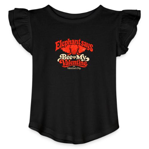 Retro Elephant Bee My Valentine Cute Couple - Toddler Girls Flutter T-shirt
