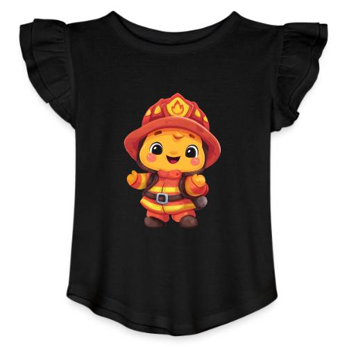 Cute Cartoon Firefighter in Red and Yellow Suit - Toddler Girls Flutter T-shirt