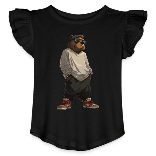 Urban Streetwear Bear Cool Apparel Design - Toddler Girls Flutter T-shirt