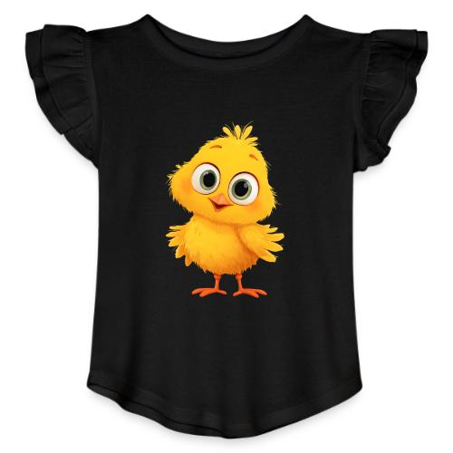 Sweet Yellow Cartoon Chick with Joyful Smile - Toddler Girls Flutter T-shirt