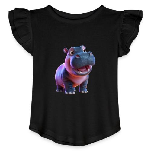 Smiling Cartoon Baby Hippo Standing - Toddler Girls Flutter T-shirt