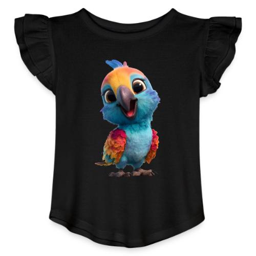 Colorful Cartoon Baby Parrot Design - Toddler Girls Flutter T-shirt