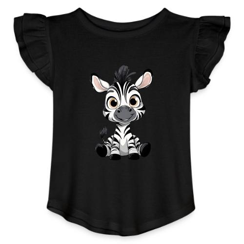 Adorable Cartoon Baby Zebra with Innocent Eyes - Toddler Girls Flutter T-shirt
