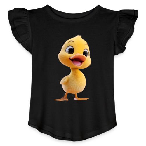Bright Yellow Baby Duck Smiling - Toddler Girls Flutter T-shirt