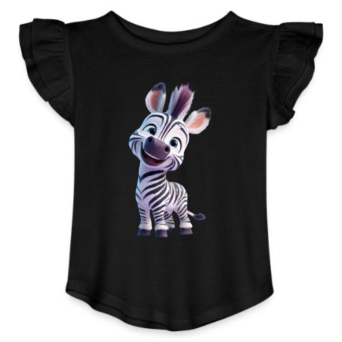 Playful 3D Baby Zebra Smiling Brightly - Toddler Girls Flutter T-shirt