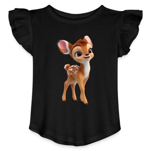 Sweet 3D Baby Deer with Big Eyes - Toddler Girls Flutter T-shirt