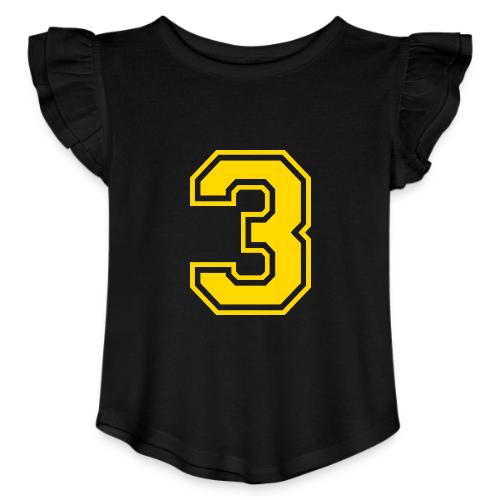 Number 3 in a classic athletic collegiate font - Toddler Girls Flutter T-shirt