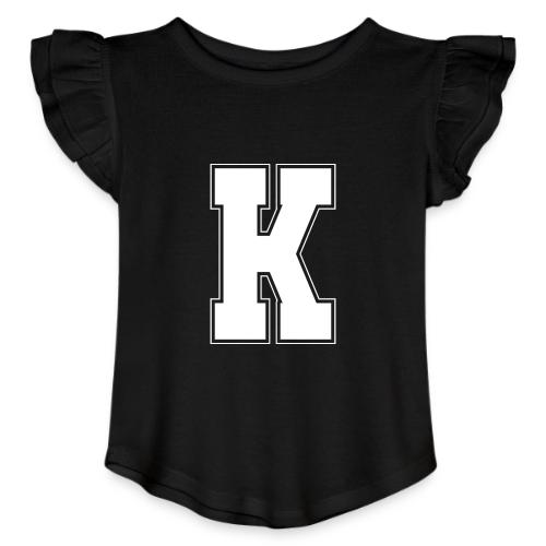 White Letter K – Varsity Alphabet Monogram - Toddler Girls Flutter T-shirt