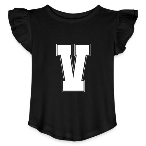 White Letter V – Varsity Alphabet Monogram - Toddler Girls Flutter T-shirt