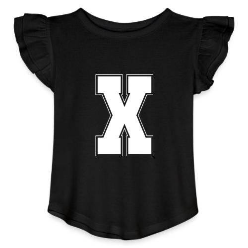 White Letter X – Varsity Alphabet Monogram - Toddler Girls Flutter T-shirt