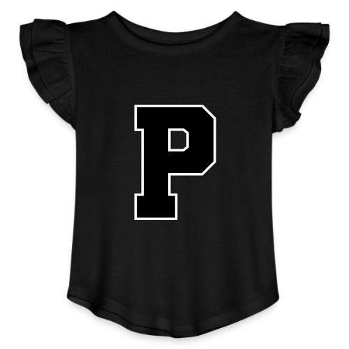 Varsity Letter P Athletic Alphabet Design - Toddler Girls Flutter T-shirt