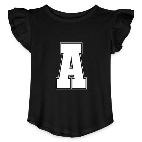 White Letter A – Varsity Alphabet Monogram - Toddler Girls Flutter T-shirt