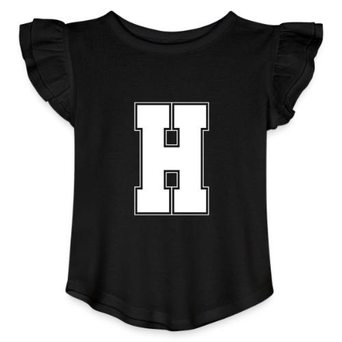 White Letter H – Varsity Alphabet Monogram - Toddler Girls Flutter T-shirt