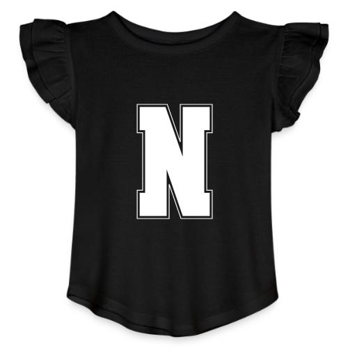 White Letter N – Varsity Alphabet Monogram - Toddler Girls Flutter T-shirt