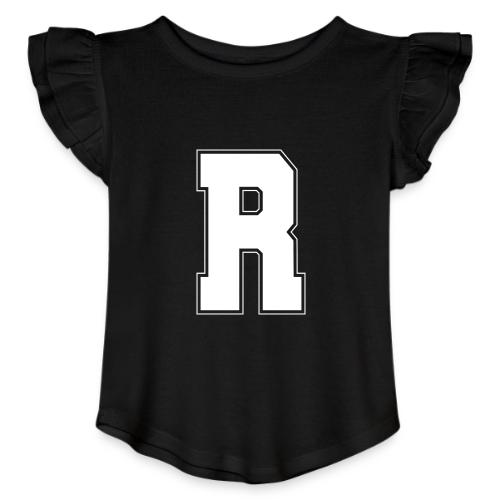 White Letter R – Varsity Alphabet Monogram - Toddler Girls Flutter T-shirt