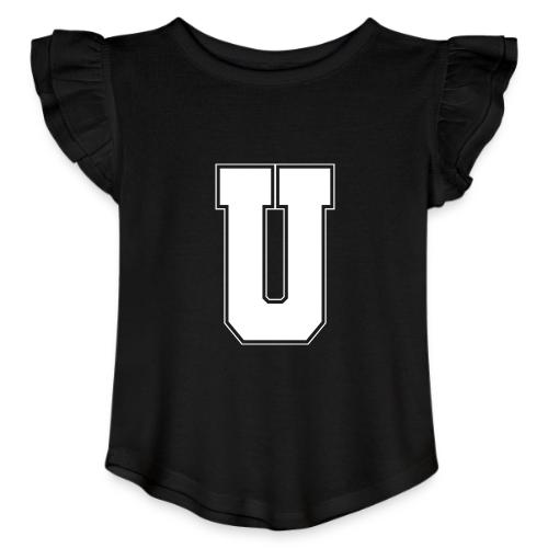 White Letter U – Varsity Alphabet Monogram - Toddler Girls Flutter T-shirt