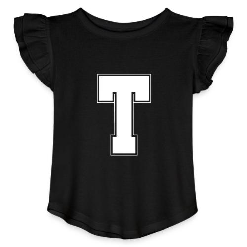 White Letter T – Varsity Alphabet Monogram - Toddler Girls Flutter T-shirt
