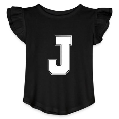 White Letter J – Varsity Alphabet Monogram - Toddler Girls Flutter T-shirt