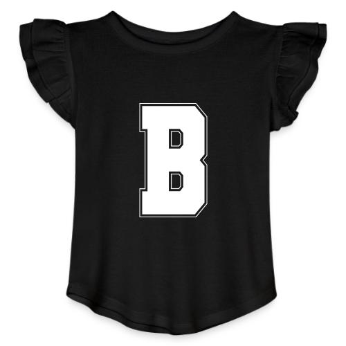 White Letter B – Varsity Alphabet Monogram - Toddler Girls Flutter T-shirt
