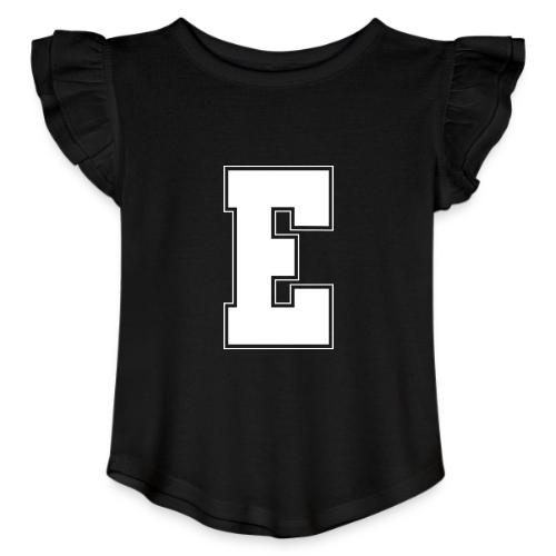 White Letter E – Varsity Alphabet Monogram - Toddler Girls Flutter T-shirt