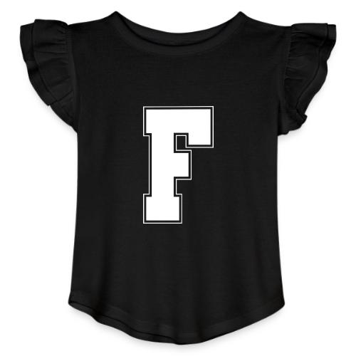 White Letter F – Varsity Alphabet Monogram - Toddler Girls Flutter T-shirt