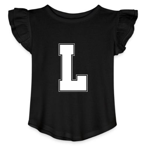 White Letter L – Varsity Alphabet Monogram - Toddler Girls Flutter T-shirt