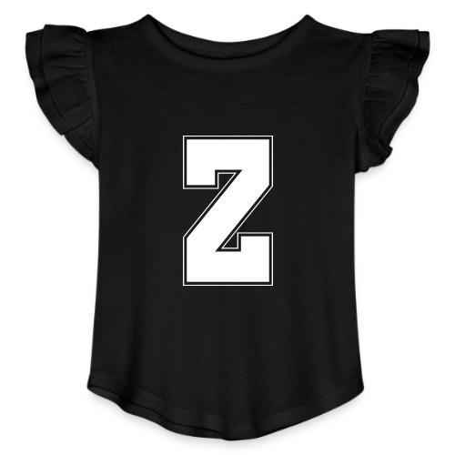 White Letter Z – Varsity Alphabet Monogram - Toddler Girls Flutter T-shirt