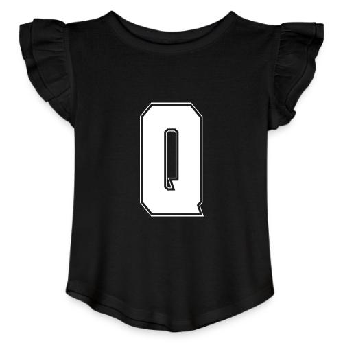 White Letter Q – Varsity Alphabet Monogram - Toddler Girls Flutter T-shirt