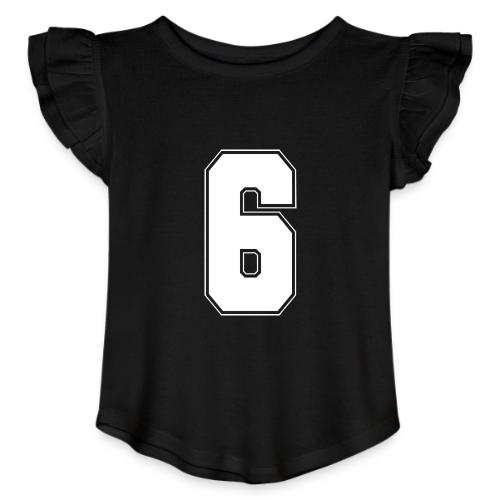 White Number 6 – Varsity Font - Toddler Girls Flutter T-shirt