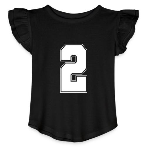 White Number 2 – Varsity Font - Toddler Girls Flutter T-shirt