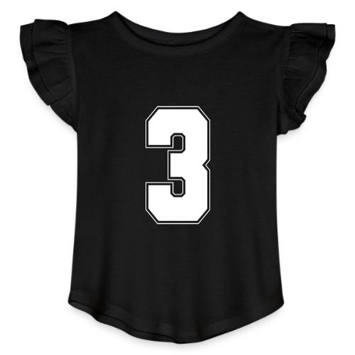 White Number 3 – Varsity Font - Toddler Girls Flutter T-shirt