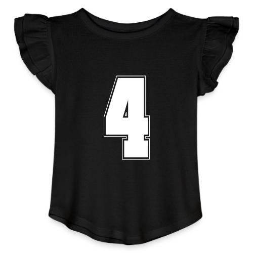 White Number 4 – Varsity Font - Toddler Girls Flutter T-shirt